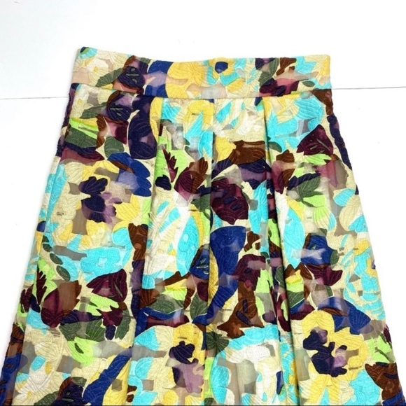 ZARA Floral Jacquard Puffy Pleated Midi Skirt in Yellow with Purple Size XS New - Picture 5 of 9